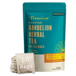 Roasted dandelion herbal tea 50 bags, caramel nut pouch with tea bag stack
