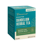 Teecino roasted dandelion herbal tea box, prebiotic label and mocha mint