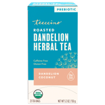 Roasted dandelion herbal tea box with prebiotic label, organic, 25 tea bags