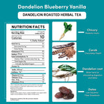 Dandelion roasted herbal tea nutrition facts and ingredient list with carob, dates