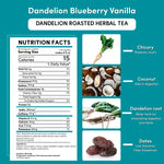 Dandelion roasted herbal tea nutrition facts panel and serving-size details