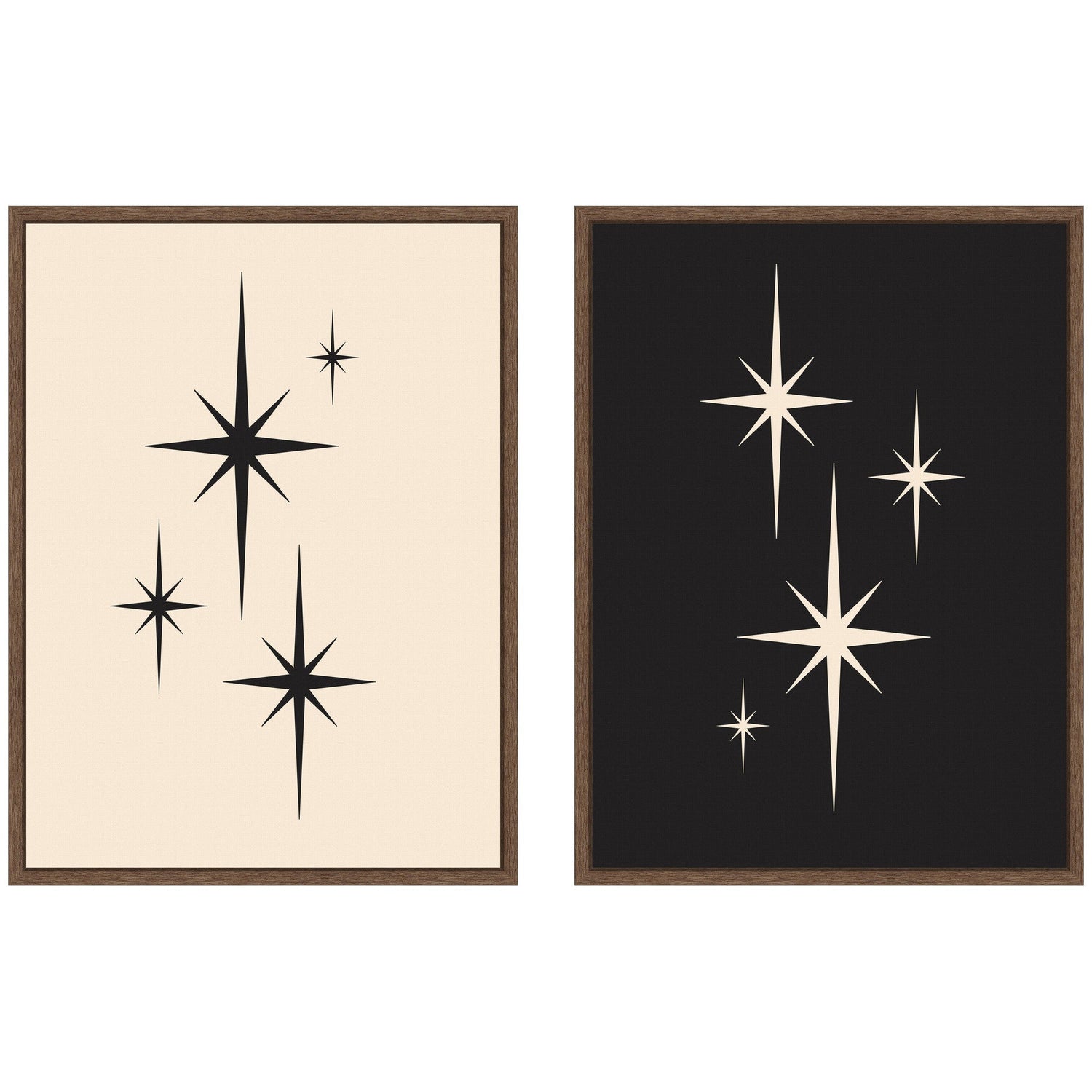 Starburst Retro Atomic 70s Style MCM Minimalist 2 Piece Framed Canvas Wall Art Set by Lucky Guava