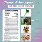 Nutrition facts panel with Chaga, ashwagandha root, ramon seeds, and chicory