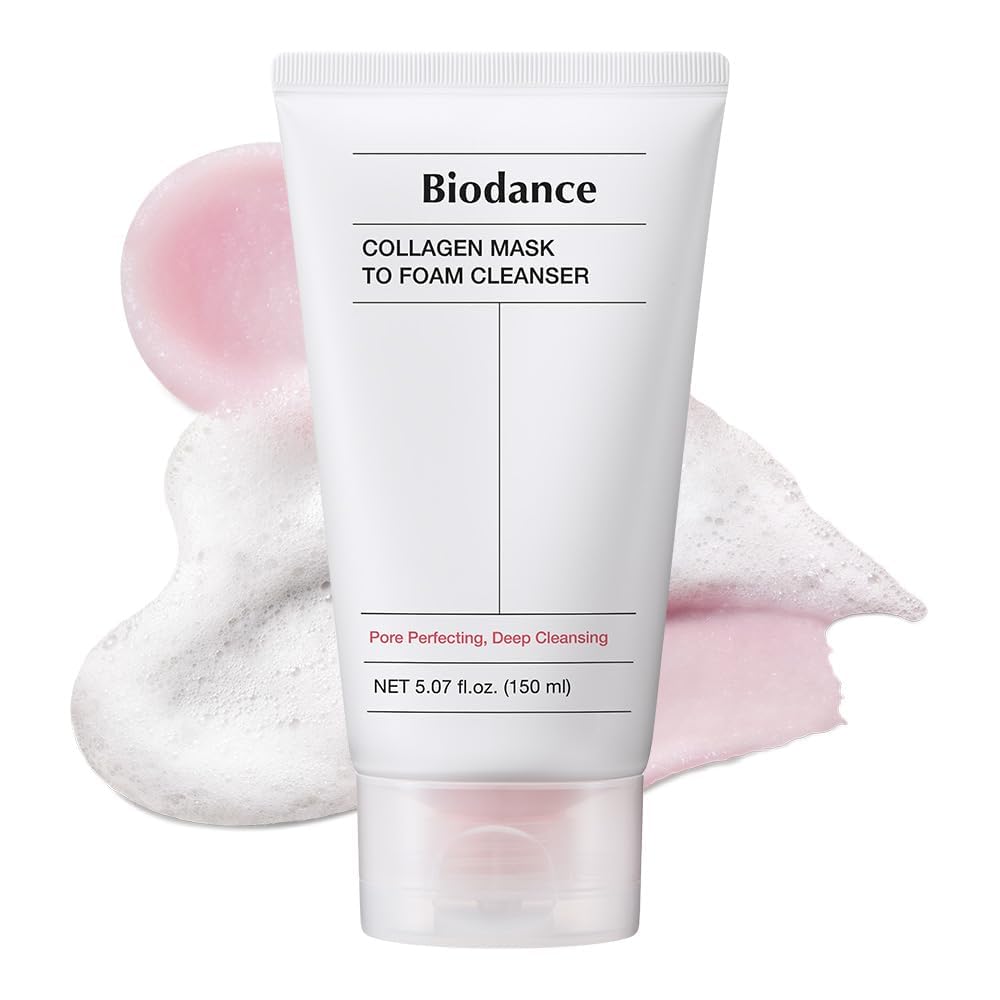 Cosmetic cleanser tube, white with pink label and squeeze nozzle