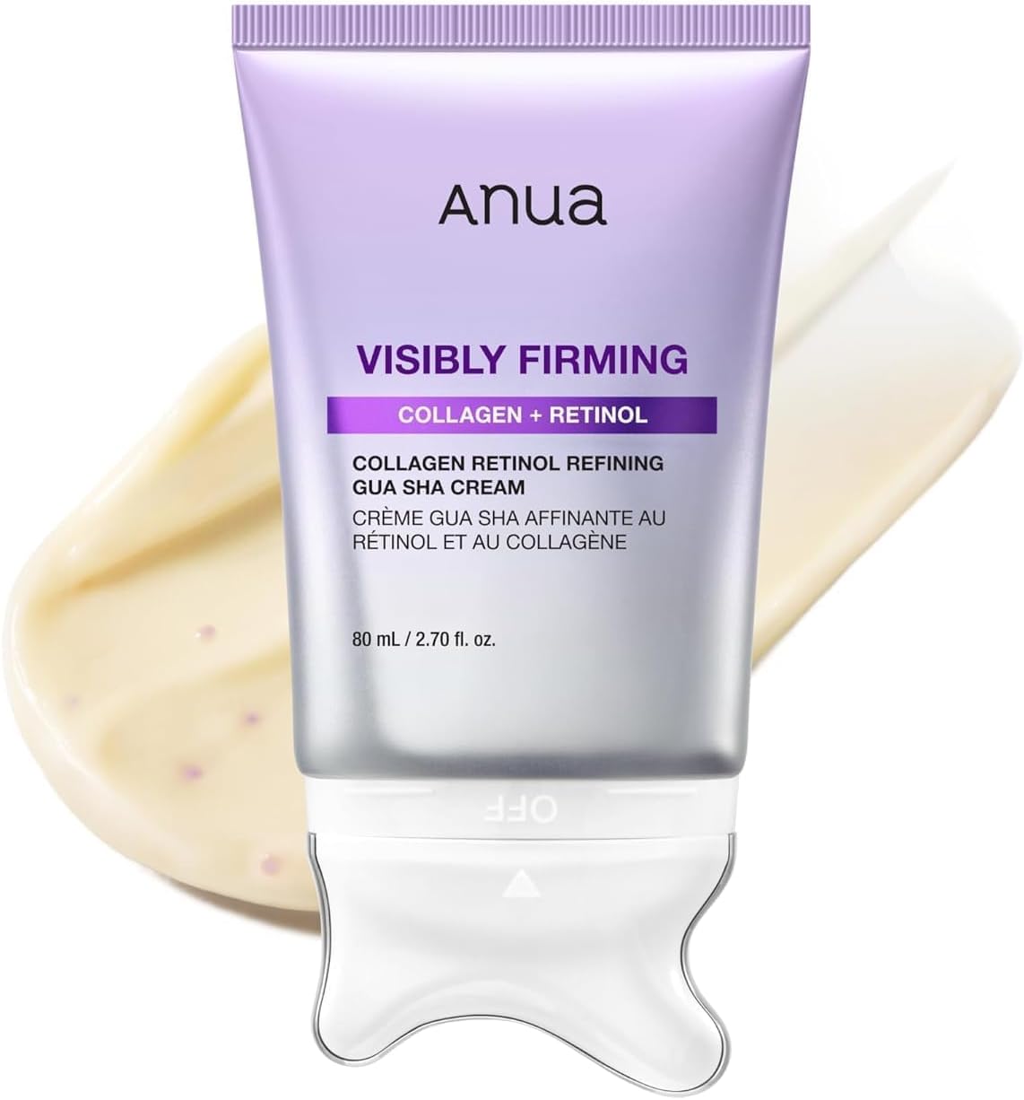 Collagen retinol gua sha cream tube with embedded metal gua sha applicator