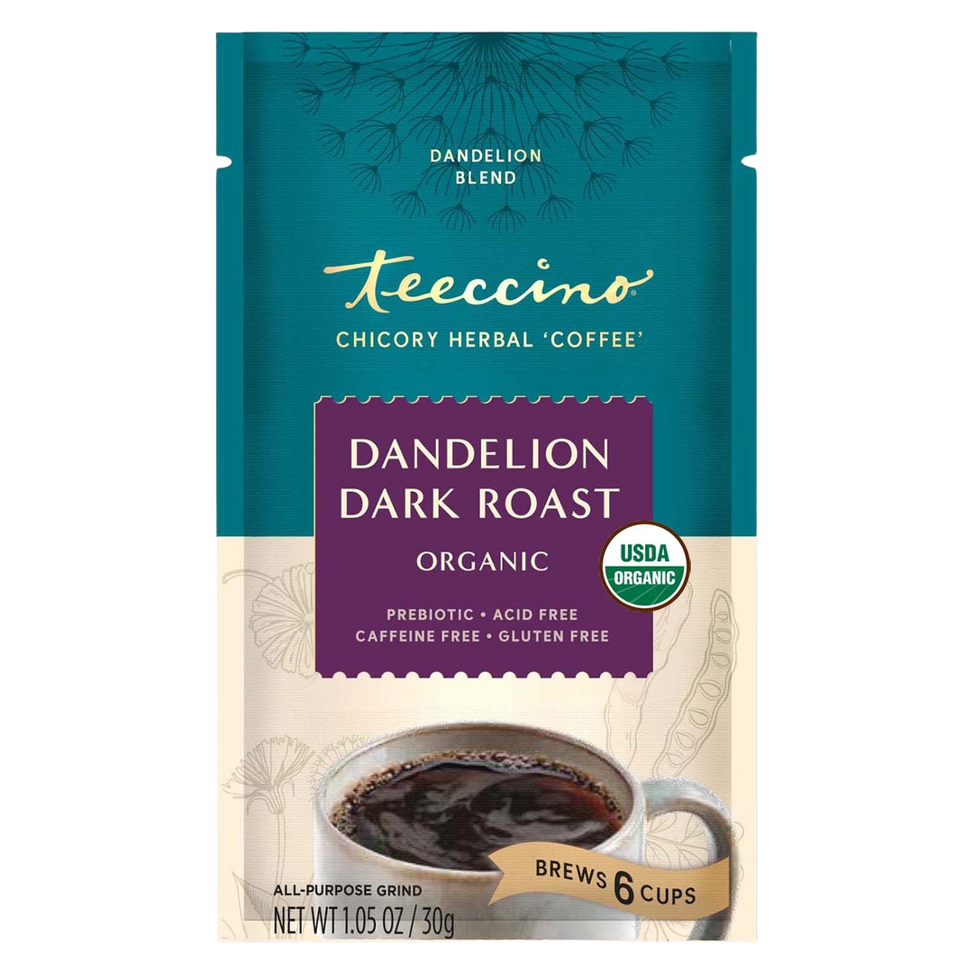 Teecino dandelion dark roast herbal coffee pouch, organic, USDA certified