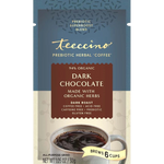 Dark chocolate prebiotic herbal coffee alternative bag with mug graphic, brews 6 cups