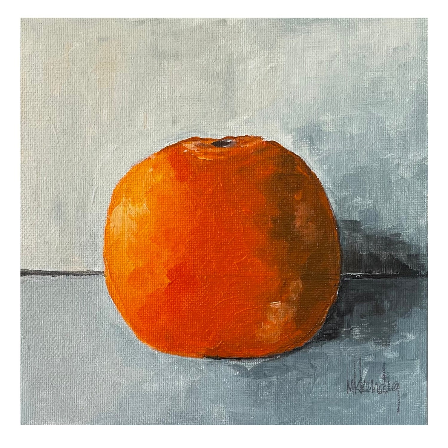 Limited edition art print of an orange fruit on a calm gray surface