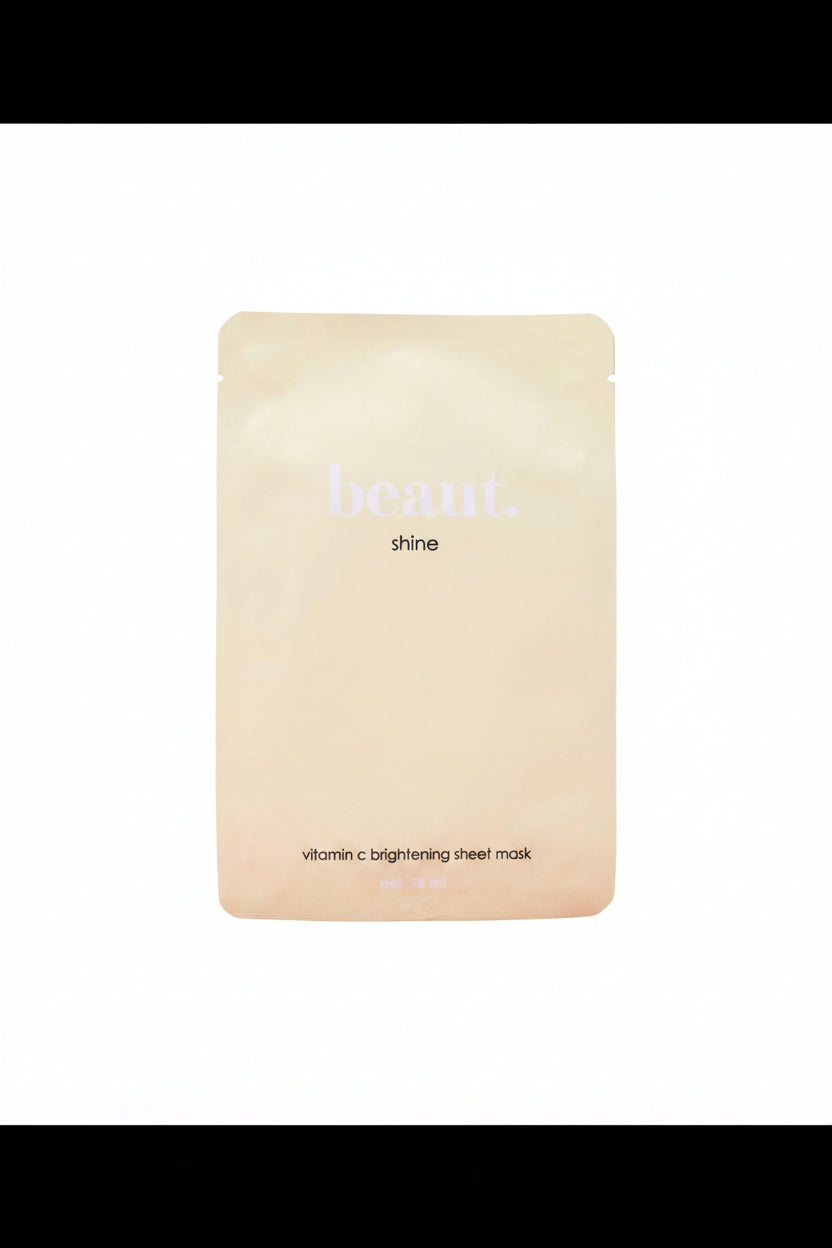 beaut. hydrating shine sheet face mask, translucent beige sheet with logo