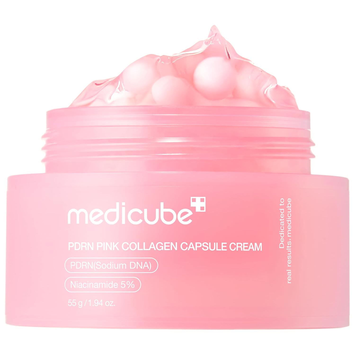 Pink PDRN collagen capsule cream jar with medicube label on front