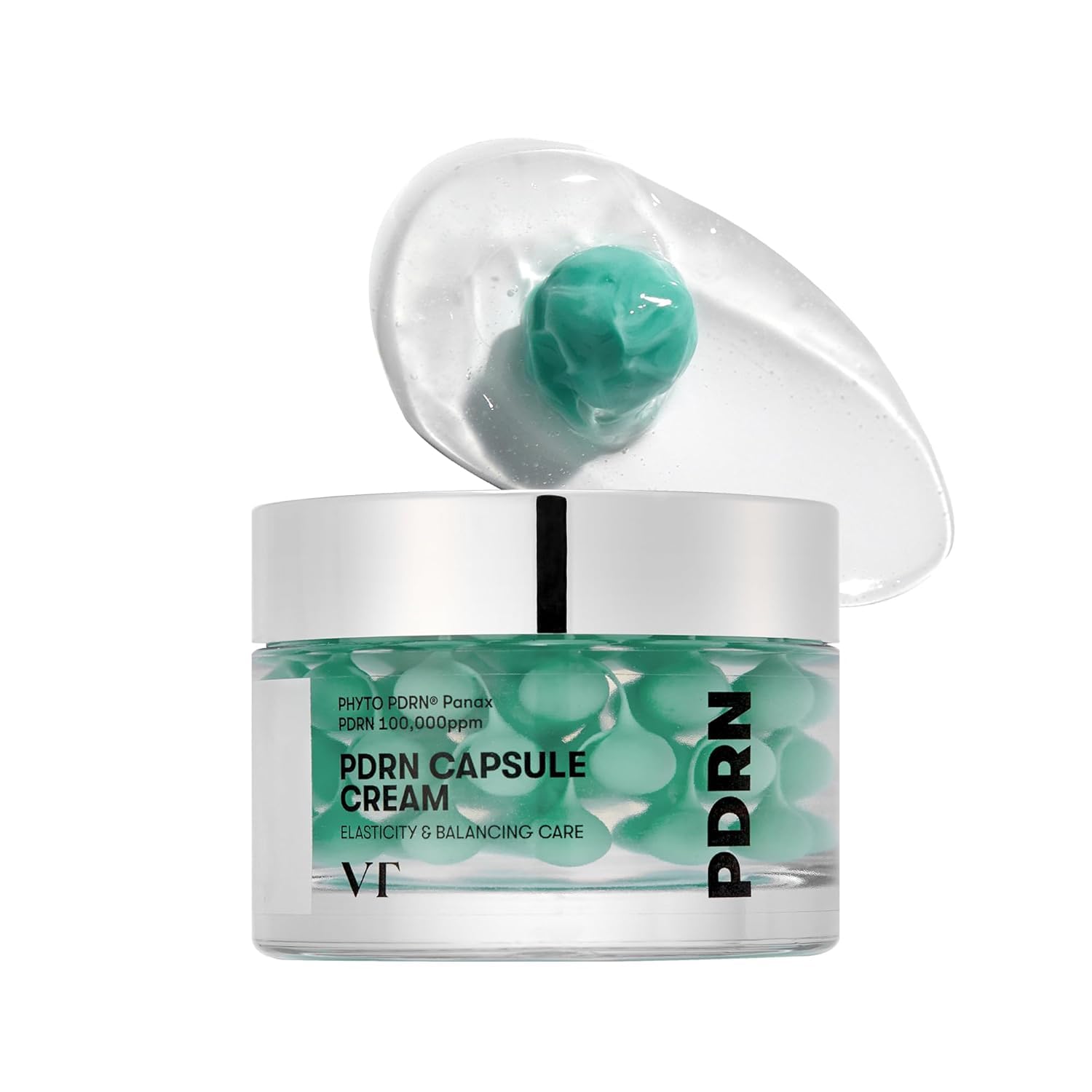 VT PDRN capsule cream jar with teal gel capsule topper