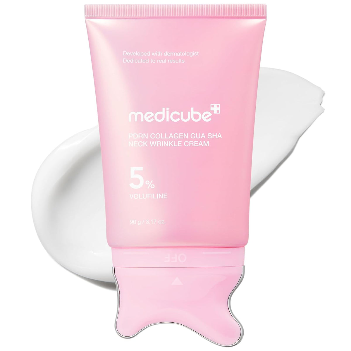 Pink PDRN collagen gua sha neck wrinkle cream tube with built-in applicator