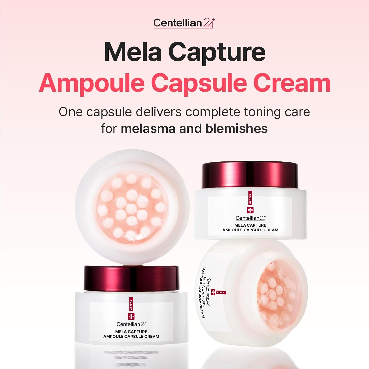 Centellian24+ Mela Capture Ampoule Capsule Cream set with jar and pink capsule insert