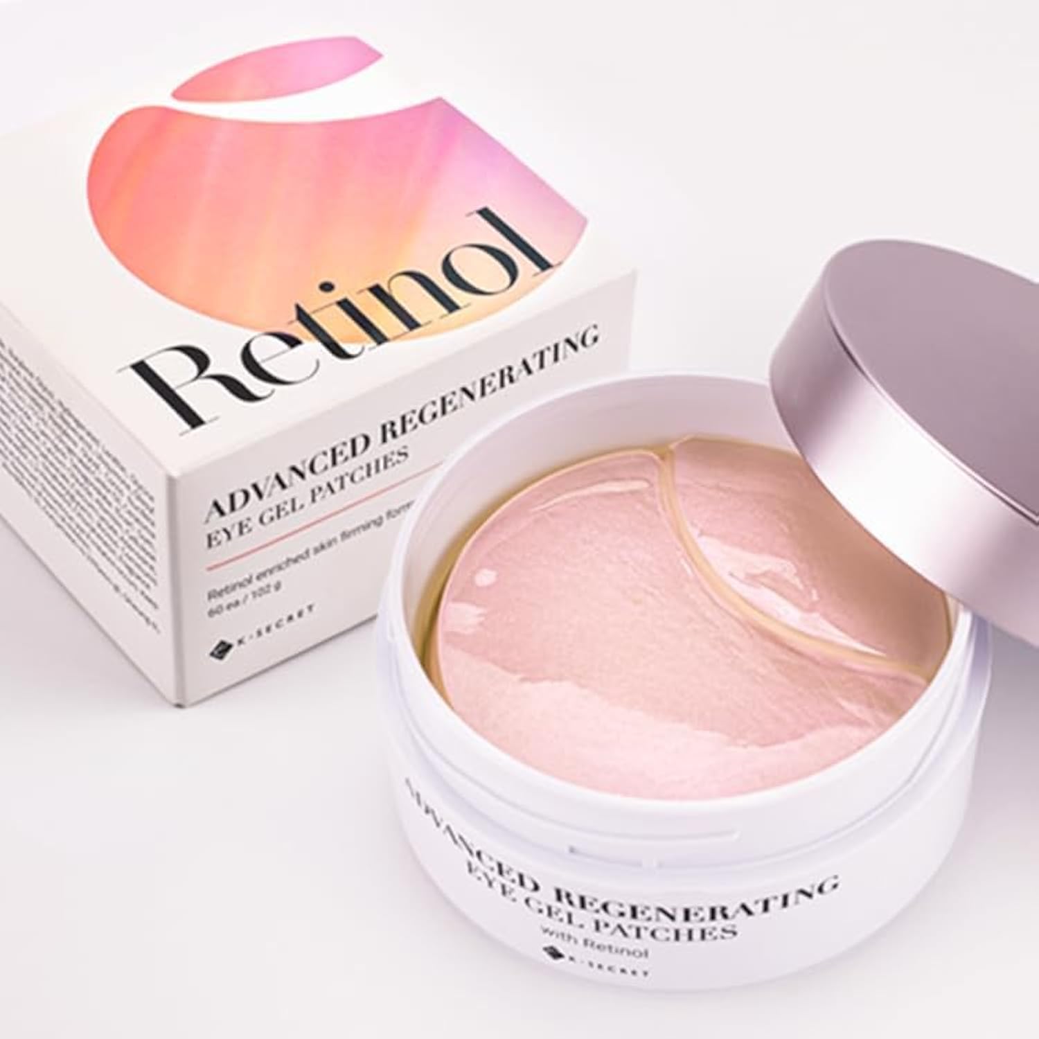 Eye gel patch jar with clear pink hydrogel gel and folded patch