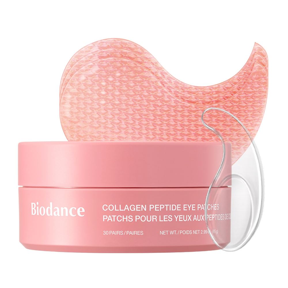 Biodance collagen peptide eye patches in pink container with curved foil patch