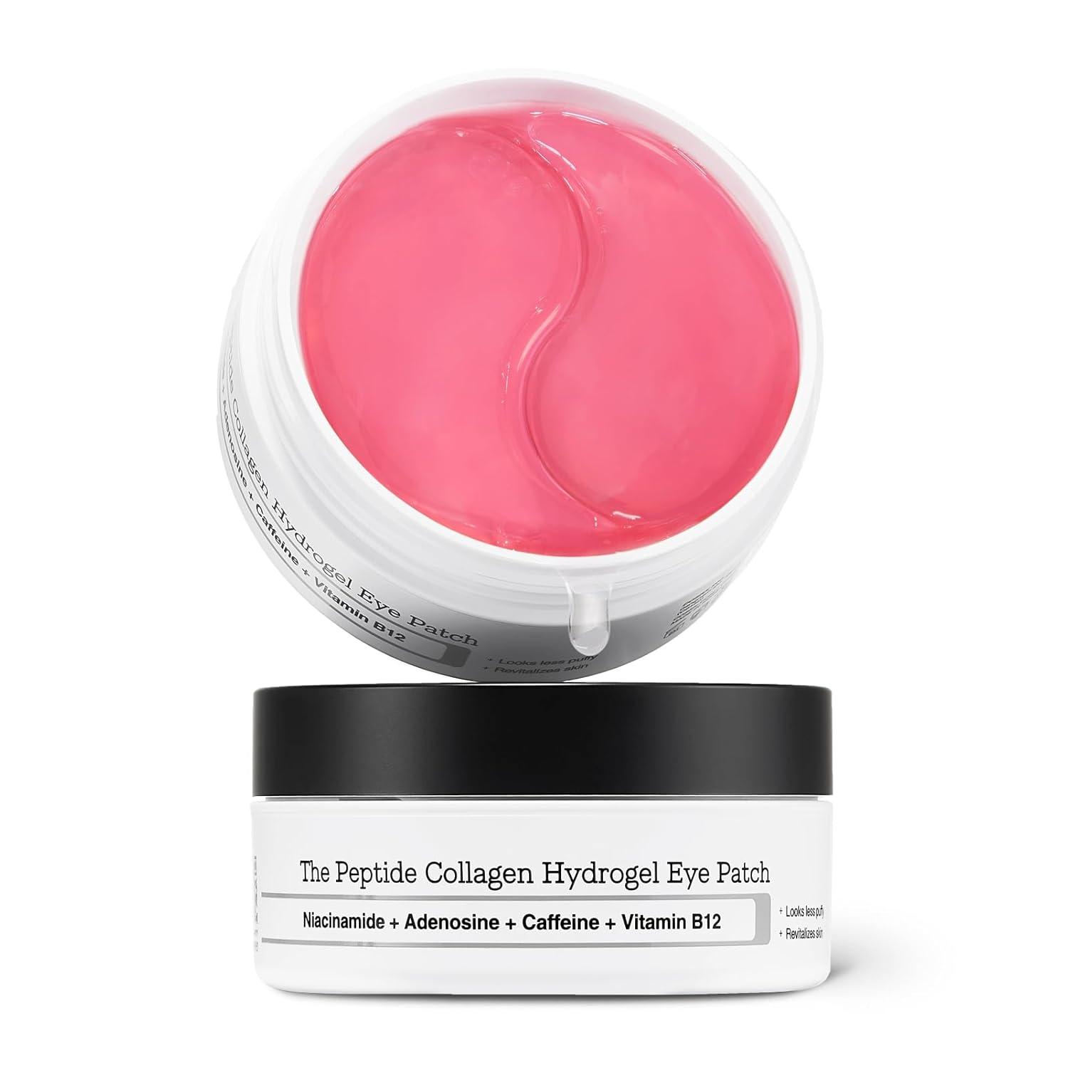 Hydrogel eye patch jar with pink gel under a clear lid