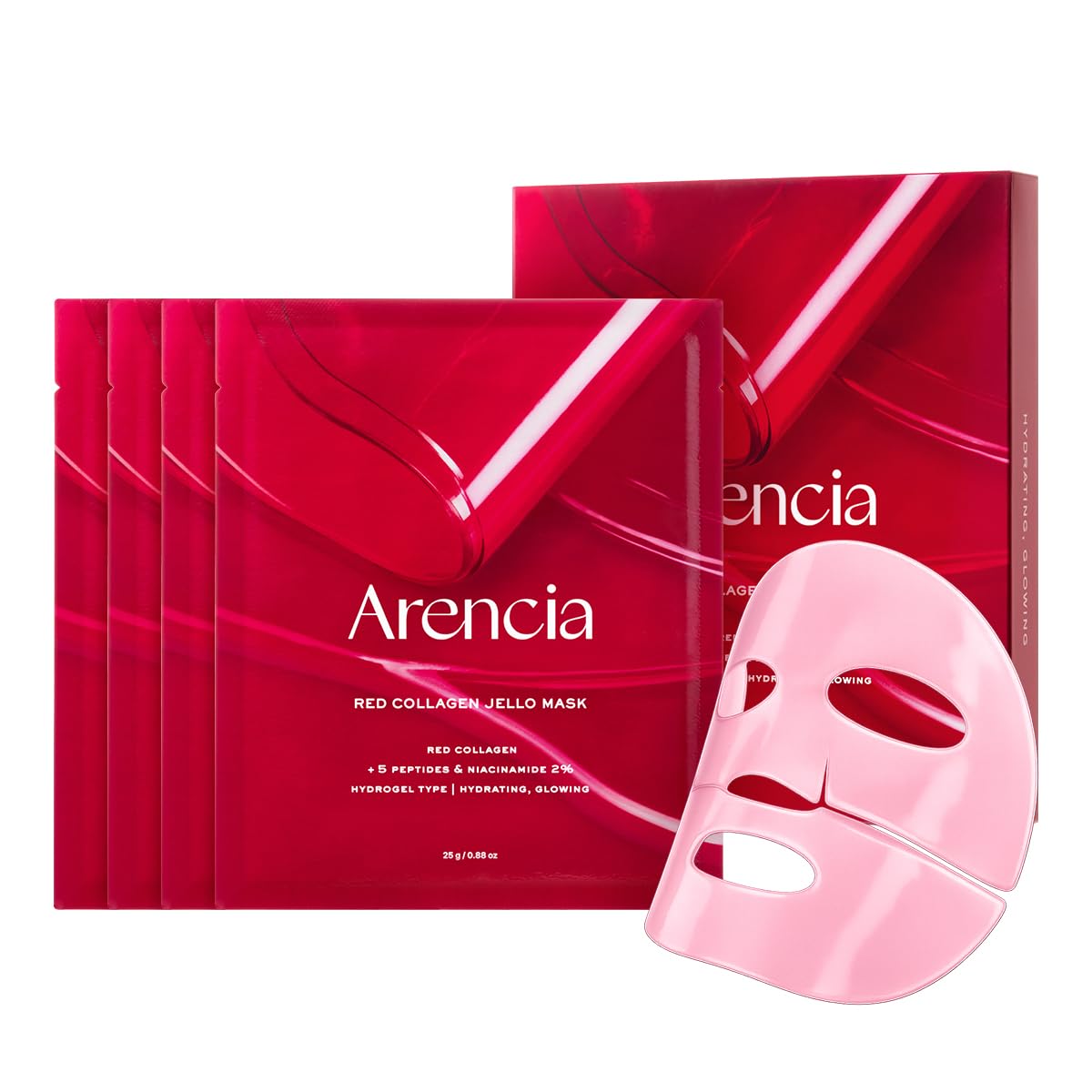 Arencia red collagen jello mask set with red sachets and pink sheet mask