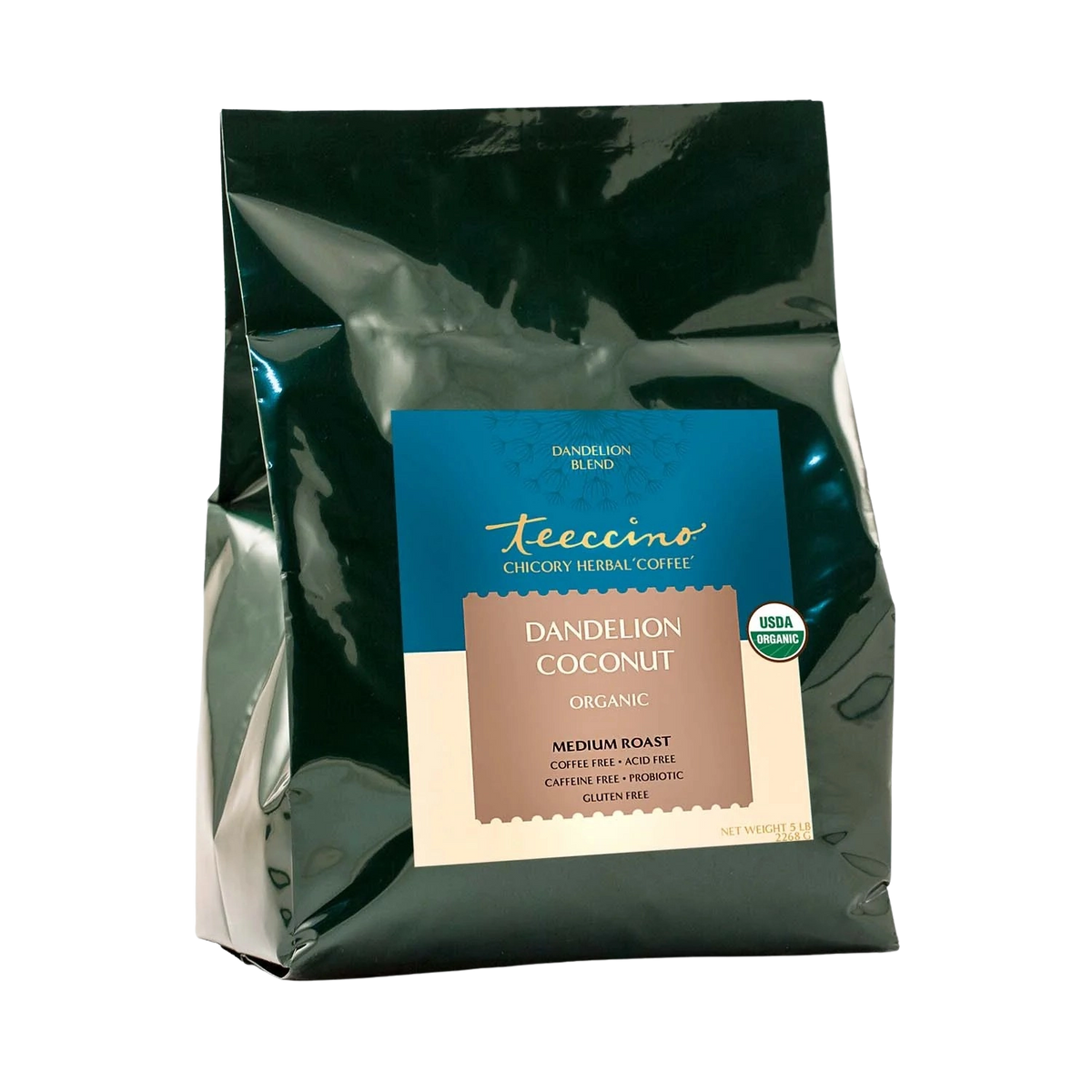 Teecino Dandelion Coconut herbal coffee pouch, organic medium roast