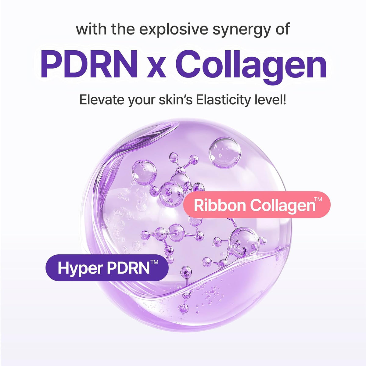 PD RN x Collagen serum graphic with purple gel and Ribbon Collagen badge