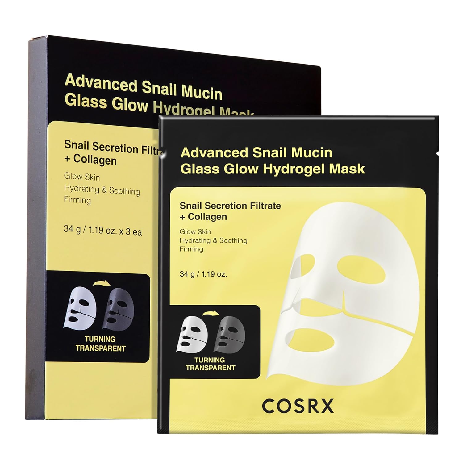 Hydrogel facial mask set with COSRX black-and-gold packaging