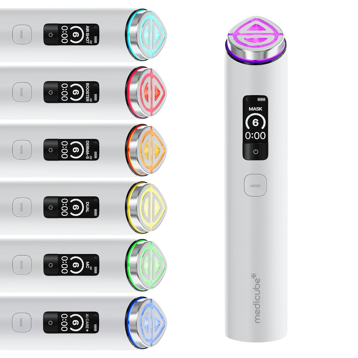 White dual-head facial booster device with colorful light discs and control screen
