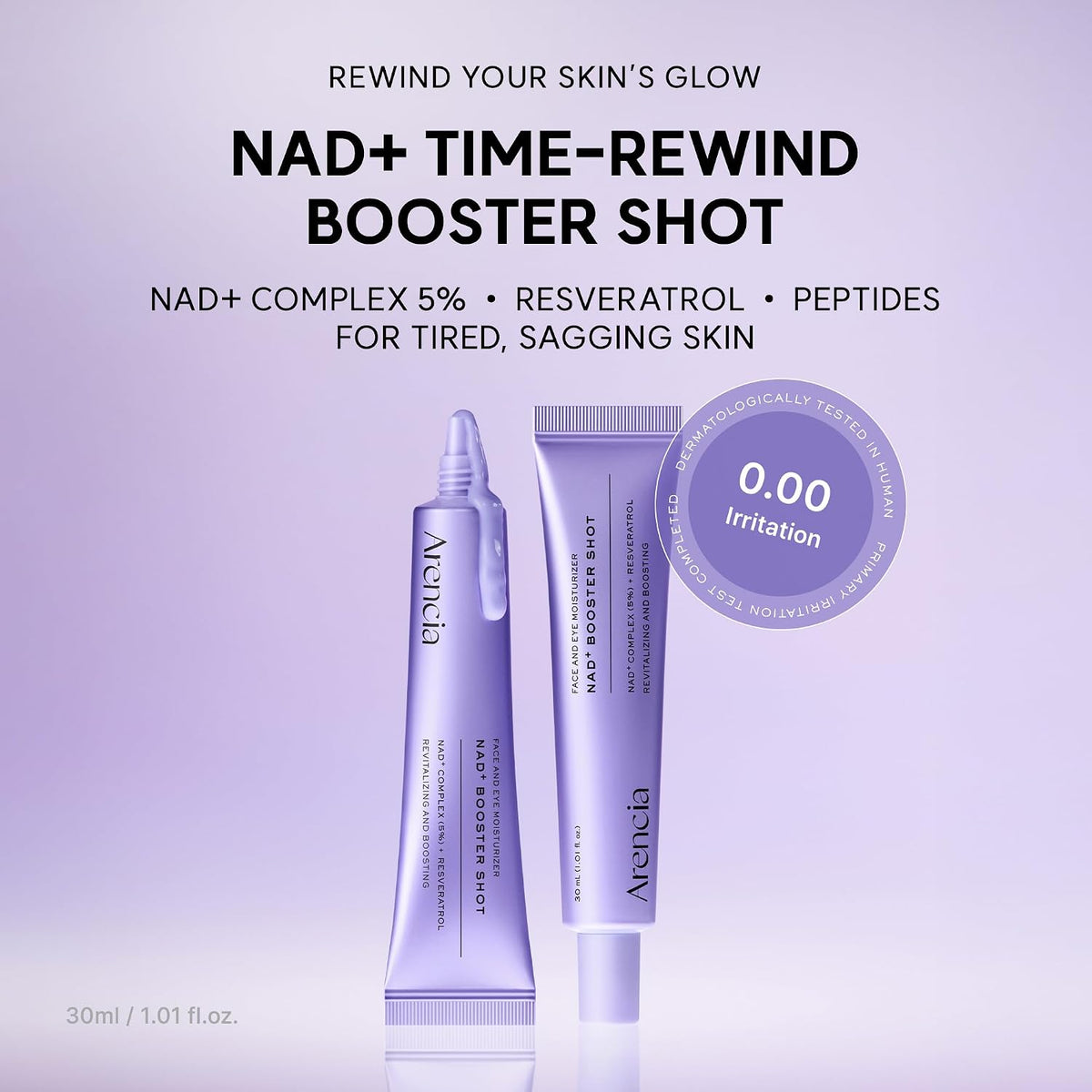 NAD+ booster shot set of two purple tubes with irritation 0.00 stamp