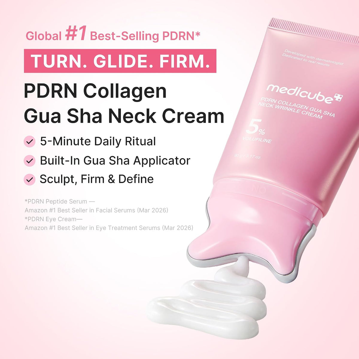 Pink neck cream tube with included gua sha roller applicator