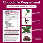 Nutrition facts diagram for roasted herbal coffee alternative with chicory and peppermint