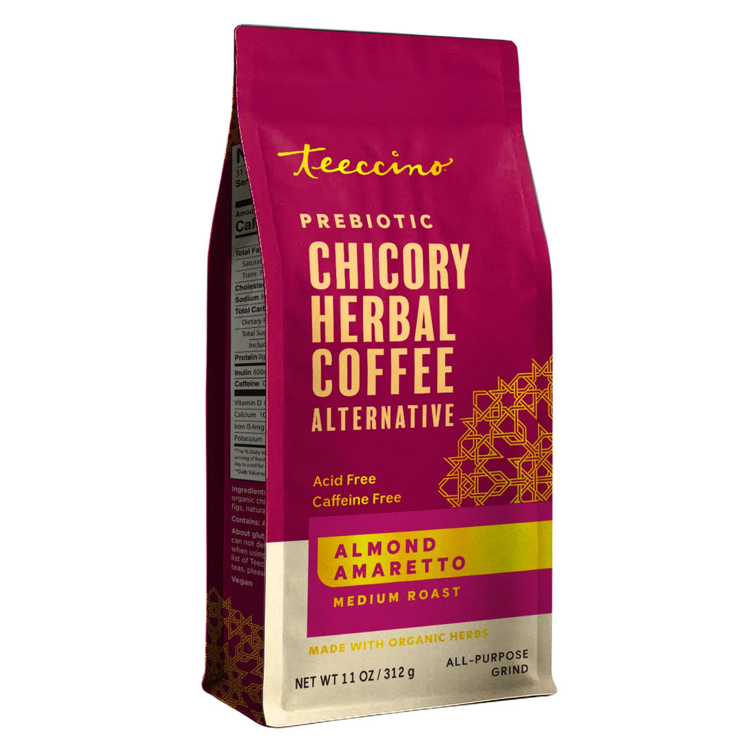 Almond amaretto chicory herbal coffee pouch, medium roast, all-purpose grind