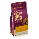 Hazelnut chicory herbal coffee pouch back, 75% organic herbs, acid-free, caffeine-free
