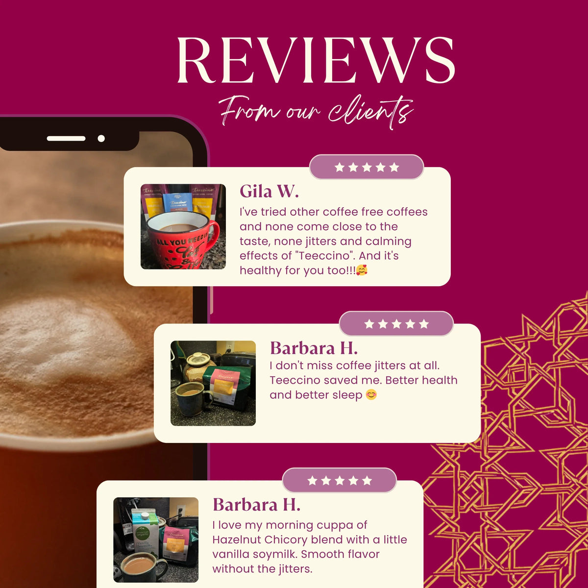Customer review graphic with rating stars for chicory herbal coffee