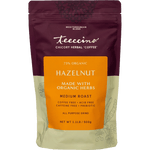 Hazelnut chicory herbal coffee pouch, burgundy and tan, medium roast, 1 lb