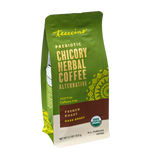 Teecino chicory herbal coffee pouch, French roast dark roast label, caffeine-free