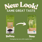 French vanilla chicory herbal coffee alternative, two sealed pouch packs labeled Before and Now