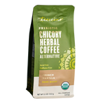 Prebiotic chicory herbal coffee bag in green, French vanilla dark roast, USDA Organic