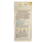 Dandelion vanilla nut herbal coffee bag back panel, cream pouch with ingredient text