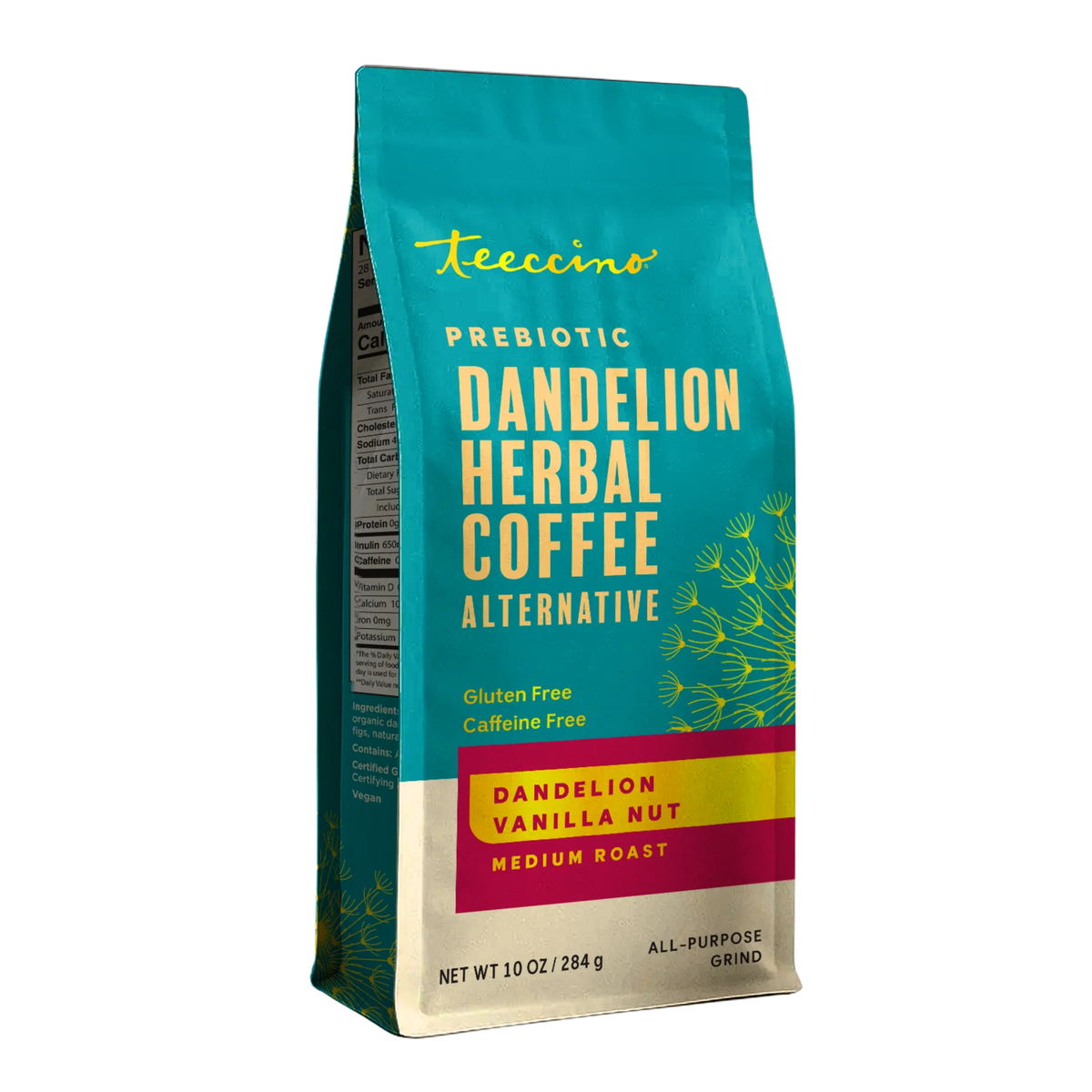 Dandelion herbal coffee alternative bag, vanilla nut, medium roast, caffeine-free