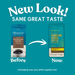 Packaging comparison showing before and new dandelion herbal coffee pouches