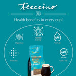 Teecino Dandelion Mocha herbal coffee pouch with health benefit icons