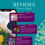 Coffee cup with star rating review overlay for dandelion herbal coffee alternative