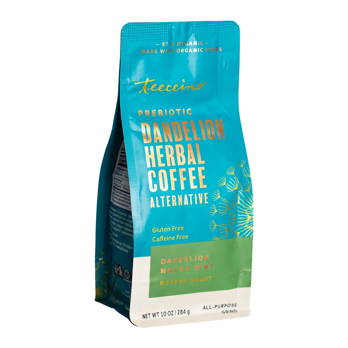 Teecino Dandelion Herbal Coffee alternative bag, medium roast, caffeine free