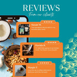 Teecino Dandelion Herbal Coffee alternative bag shown in orange customer reviews graphic