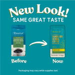 Teecino herbal coffee alternative packaging showing Before and Now pouch labels