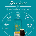 Teecino Dandelion Herbal Coffee coconut health benefits icons, prebiotic, acid-free