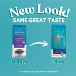 Herbal coffee packaging comparison: blueberry vanilla and dandelion herbal coffee pouches