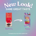Miraculous Mushrooms herbal coffee alternative pouch, iridescent purple-pink front view