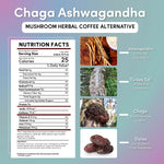 Chaga ashwagandha nutrition facts panel with ingredient photos