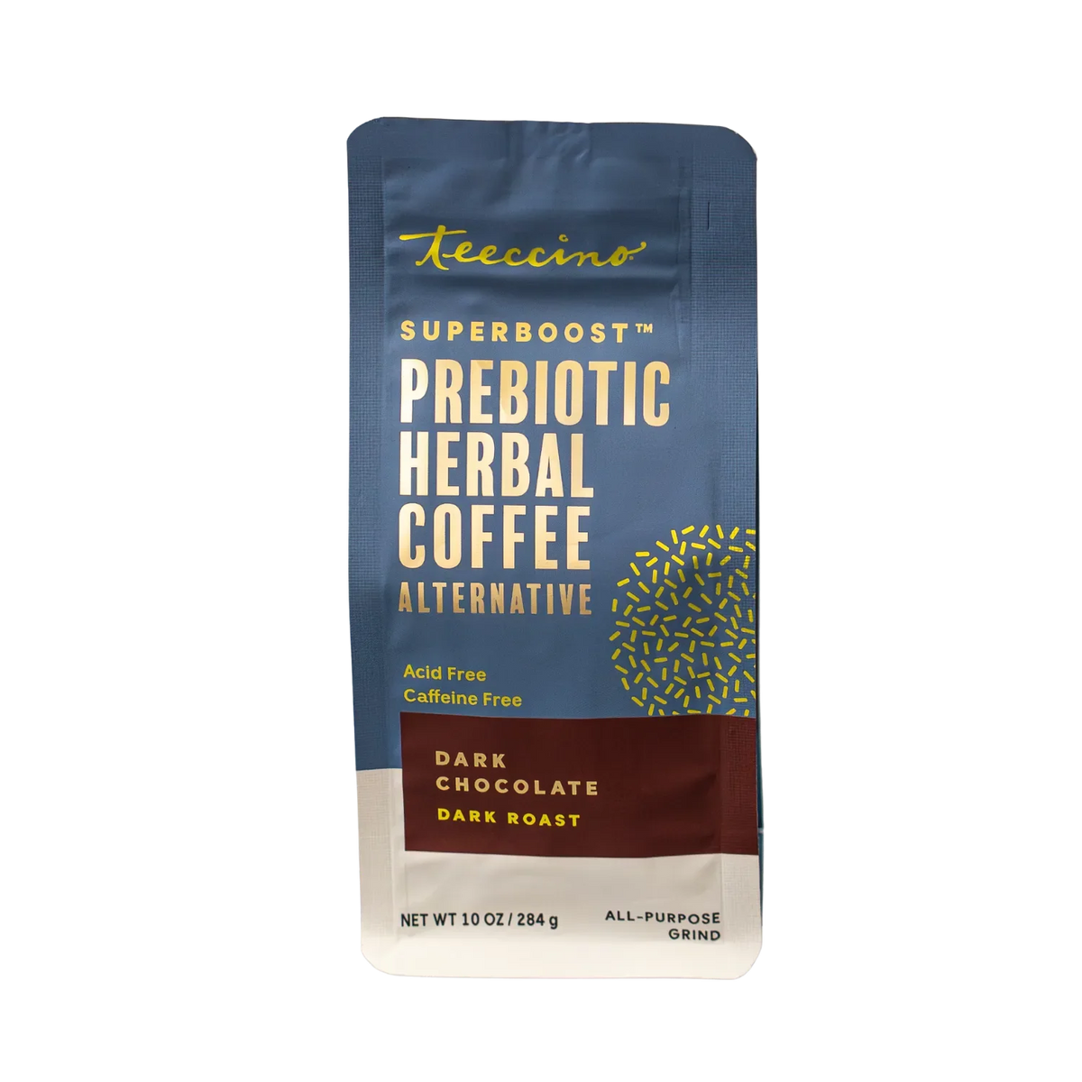 Dark chocolate prebiotic herbal coffee bag, dark roast, acid-free, caffeine-free
