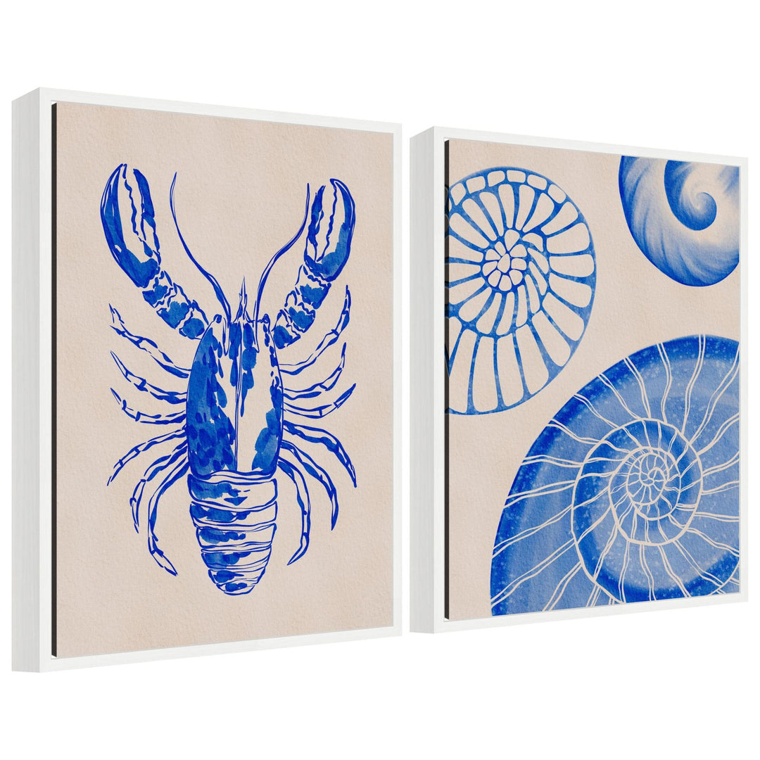 Sylvie Lobster and Ocean Charms 1 Framed Canvas Art Set by Nikita Jariwala