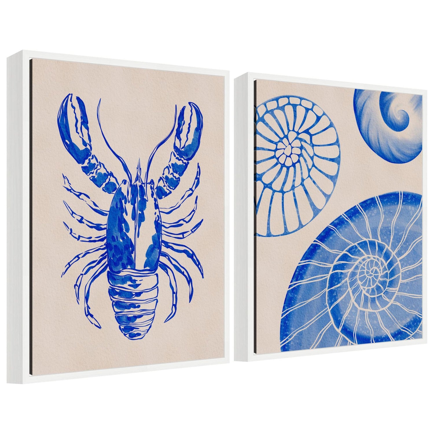 Sylvie Lobster and Ocean Charms 1 Framed Canvas Art Set by Nikita Jariwala